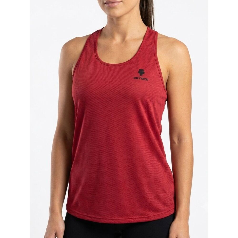 OKYMTD Red Mesh Polyester Racerback Workout Tank Top Size M Medium
